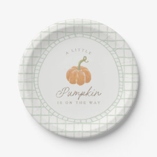 Little Pumpkin Green Neutral Baby Shower Paper Plate
