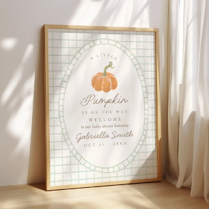 Little Pumpkin Green Neutral Baby Shower Welcome Poster
