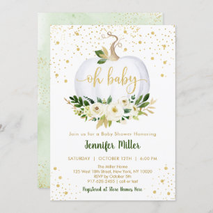 Little Pumpkin Greenery Gold Baby Shower Invitation