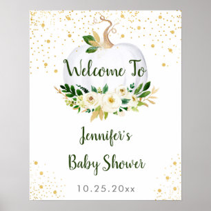 Little Pumpkin Greenery Gold Baby Shower Welcome Poster