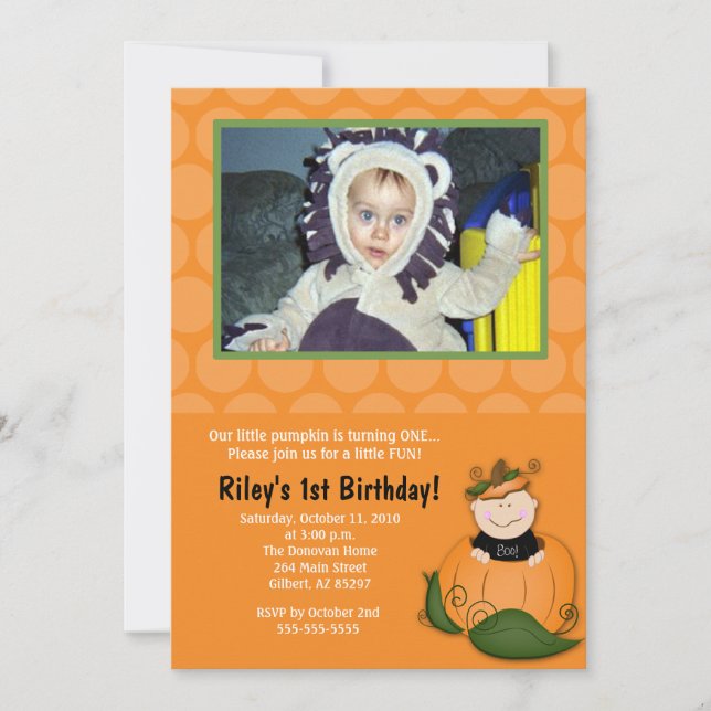 Little Pumpkin Halloween 5x7 Photo Birthday Invitation (Front)