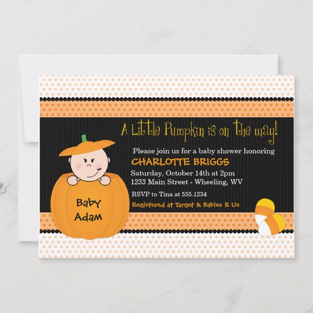 Little Pumpkin Halloween Baby Shower Invitations (Front)