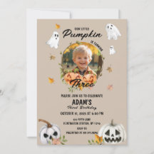 Little Pumpkin Halloween Birthday Photo Invitation