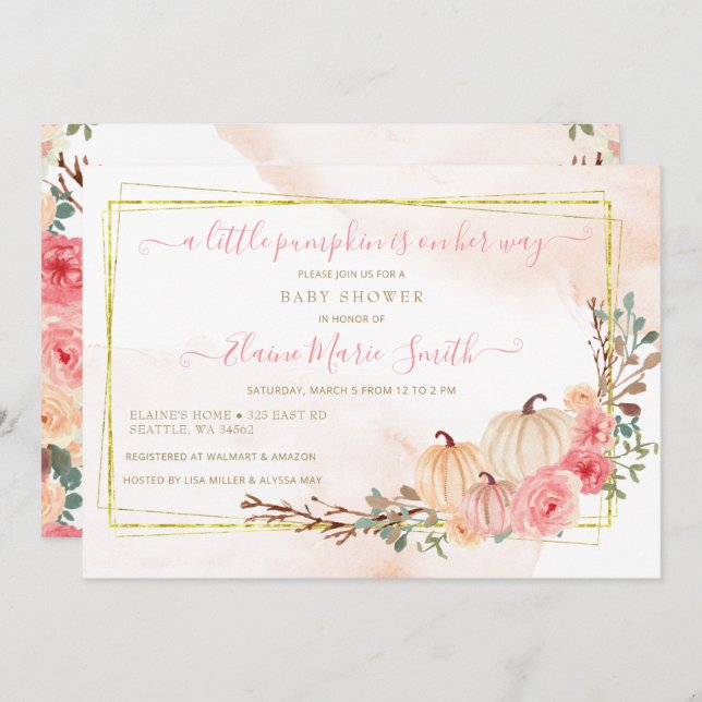 little pumpkin is on her way pink baby shower  invitation (Front/Back)