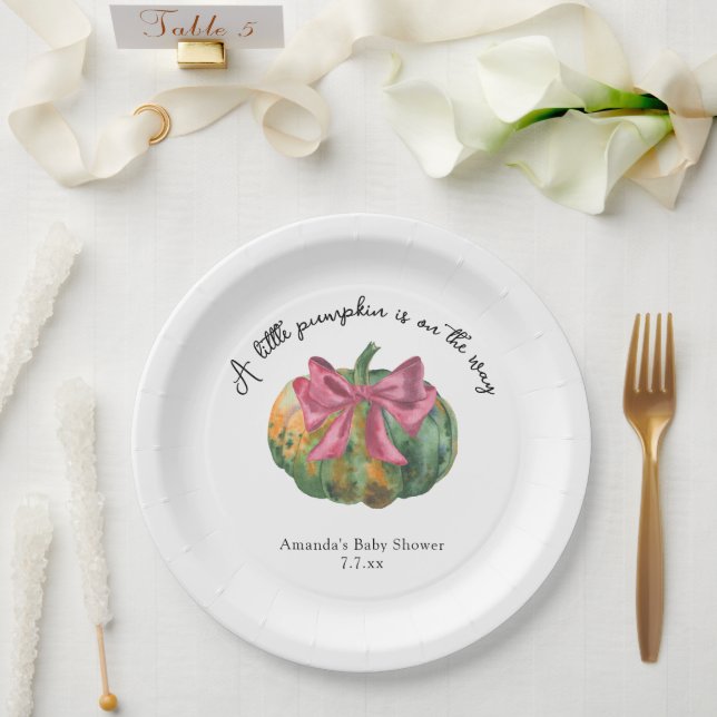 Little Pumpkin is on the way Autumn baby shower  Paper Plate (Wedding)
