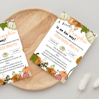 Little Pumpkin is on the Way Autumn Pumpkin Baby Invitation