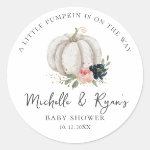 Little Pumpkin Is On The Way Baby Shower  Classic Round Sticker