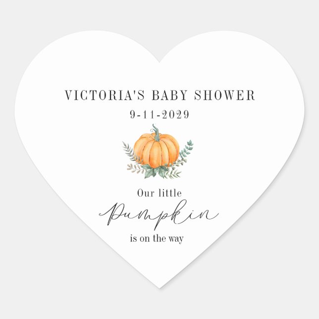 Little Pumpkin is on the way Baby Shower Heart Sticker (Front)