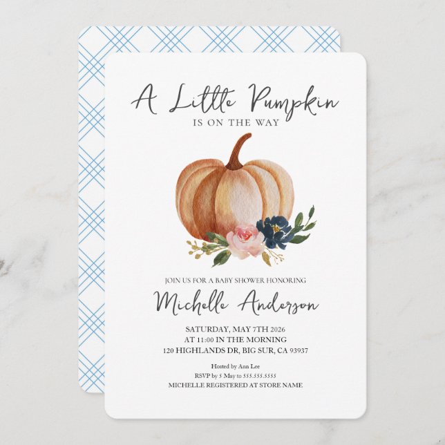 Little Pumpkin Is On The Way Baby Shower Invitation (Front/Back)