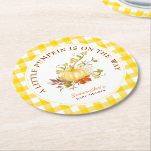 Little Pumpkin is on the way Baby Shower  Round Paper Coaster