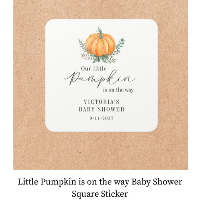 Little Pumpkin is on the way Baby Shower Square Sticker (Creator Uploaded)