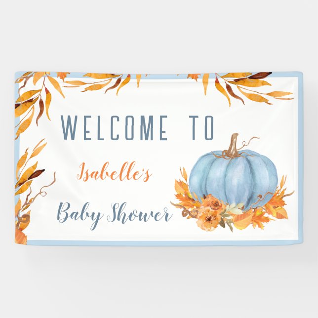 Little Pumpkin Is On The Way Blue Welcome Banner (Horizontal)