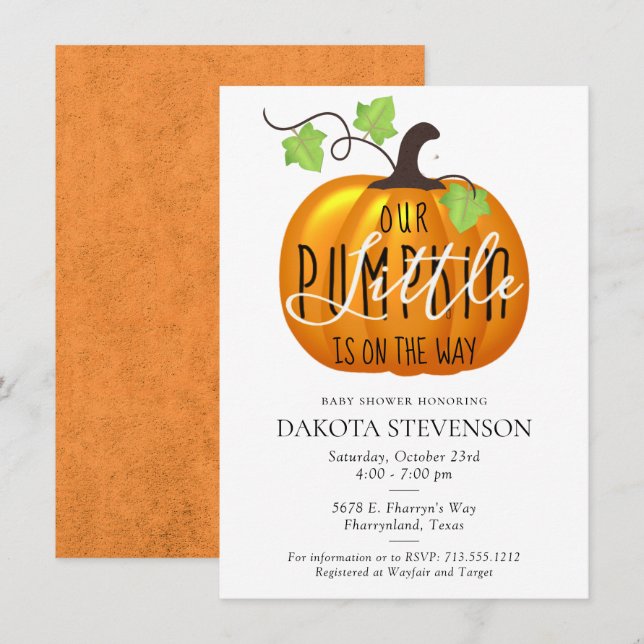 Little Pumpkin is on the Way | Cute Baby Shower Invitation (Front/Back)