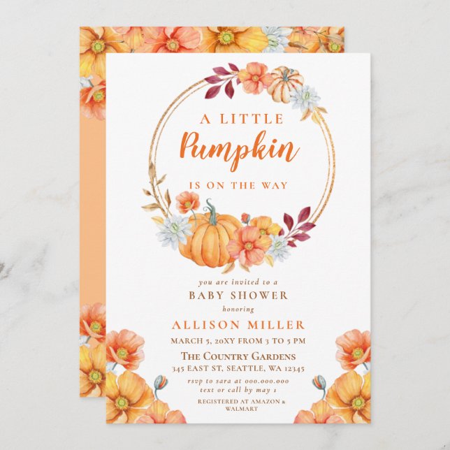 little pumpkin is on the way fall baby shower invitation (Front/Back)