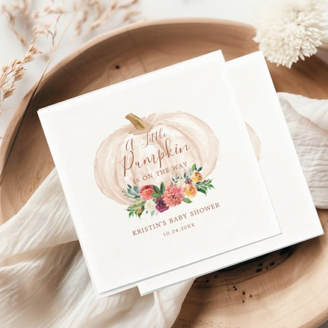 Little Pumpkin Is On The Way Fall Baby Shower Napkin (Creator Uploaded)