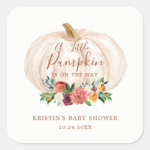 Little Pumpkin Is On The Way Fall Baby Shower Square Sticker
