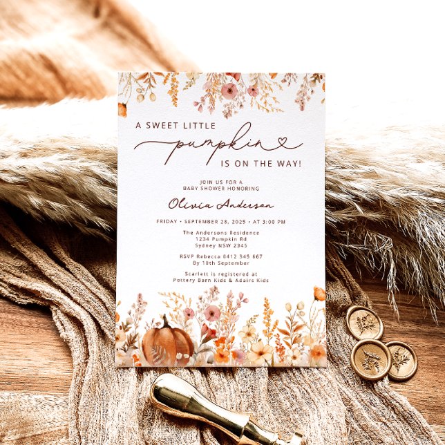 Little Pumpkin is on the Way Floral Baby Shower Invitation (Creator Uploaded)