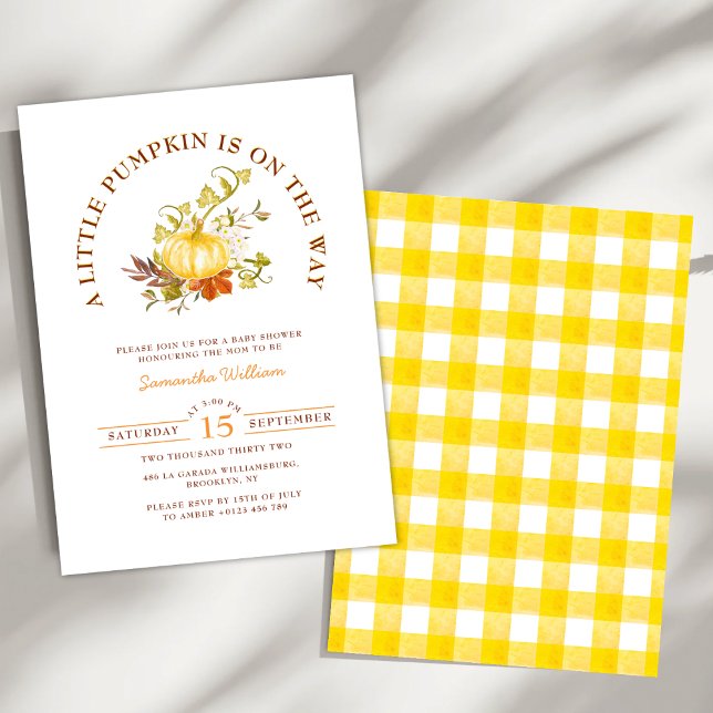 Little Pumpkin is on the way Gingham Plaid Invitation (Creator Uploaded)