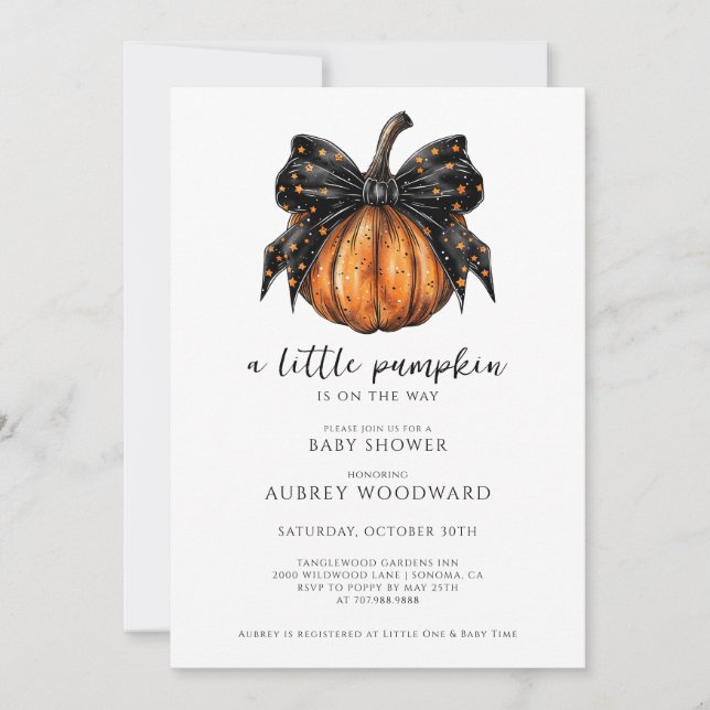 Little Pumpkin Is On The Way Girl Baby Shower Invitation (Front)