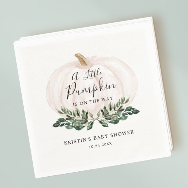Little Pumpkin Is On The Way Greenery Baby Shower Napkin (Creator Uploaded)