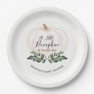 Little Pumpkin Is On The Way Greenery Baby Shower Paper Plate