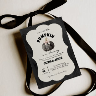 Little Pumpkin Is On The Way Halloween Baby Shower Invitation