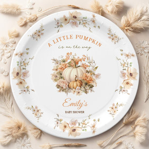 Little Pumpkin Is On The Way Neutral Baby Shower Paper Plate