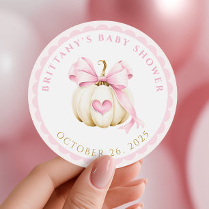 Little Pumpkin is on the Way Pink Baby Shower Classic Round Sticker