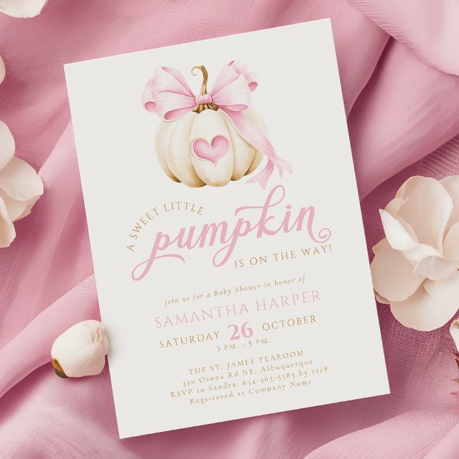 Little Pumpkin is on the Way Pink Baby Shower Invitation (Creator Uploaded)