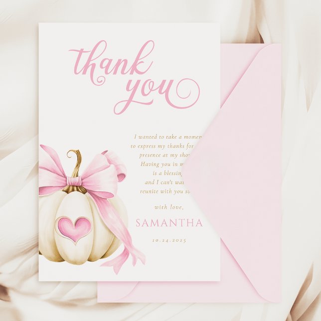 Little Pumpkin is on the Way Pink Thank You Card (Creator Uploaded)