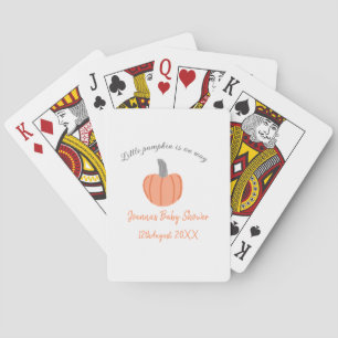 Little pumpkin is on way orange grey baby shower a playing cards