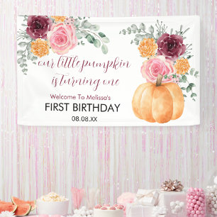 Little pumpkin is turning one birthday welcome banner