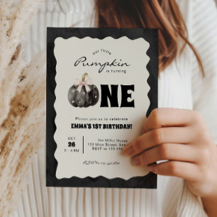 Little Pumpkin Is Turning One Halloween Birthday Invitation