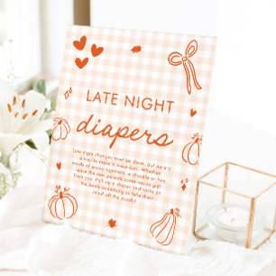 Little Pumpkin Late Night Diapers Baby Shower Game Pedestal Sign
