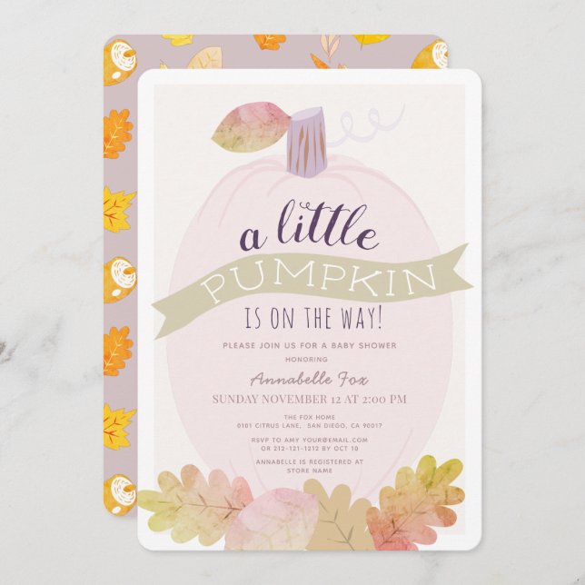 Little Pumpkin Lavender Pink Baby Shower Invitation (Front/Back)