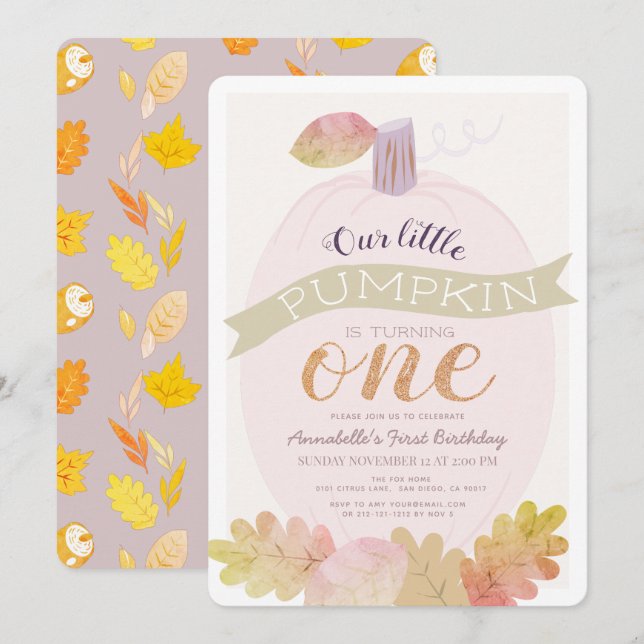 Little Pumpkin Lavender Pink Girl 1st Birthday Invitation (Front/Back)
