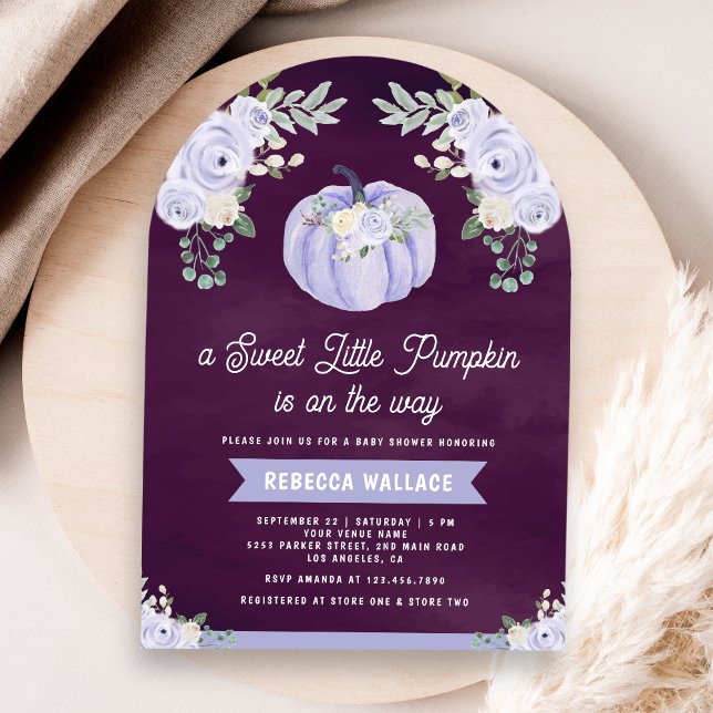 Little Pumpkin Lavender Rose Arch Plum Baby Shower Invitation (Creator Uploaded)