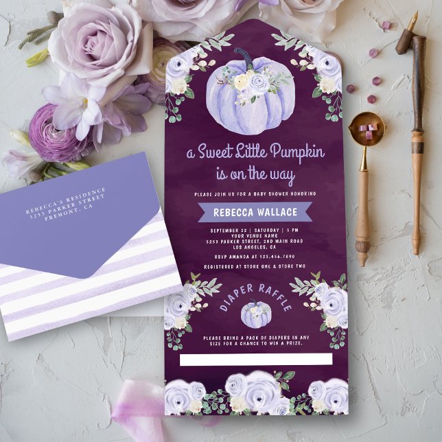 Little Pumpkin Lavender Roses Plum Baby Shower All In One Invitation (Creator Uploaded)