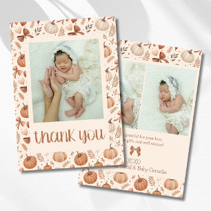 Little Pumpkin Leaves Autumn Baby Photo Thank You Announcement
