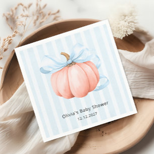 Little Pumpkin Modern Blue Bow Boy Baby Shower  Napkin