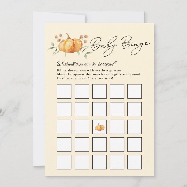 Little Pumpkin Neutral Baby Shower Bingo Card (Front)