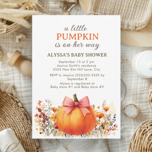 Little Pumpkin on Her Way Autumn Baby Shower Invitation