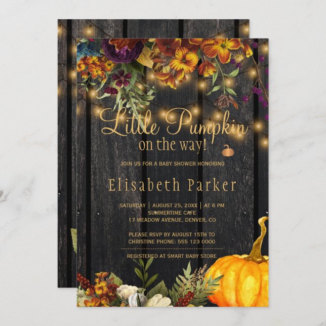 Little pumpkin on the way autumn fall baby shower invitation (Front/Back)