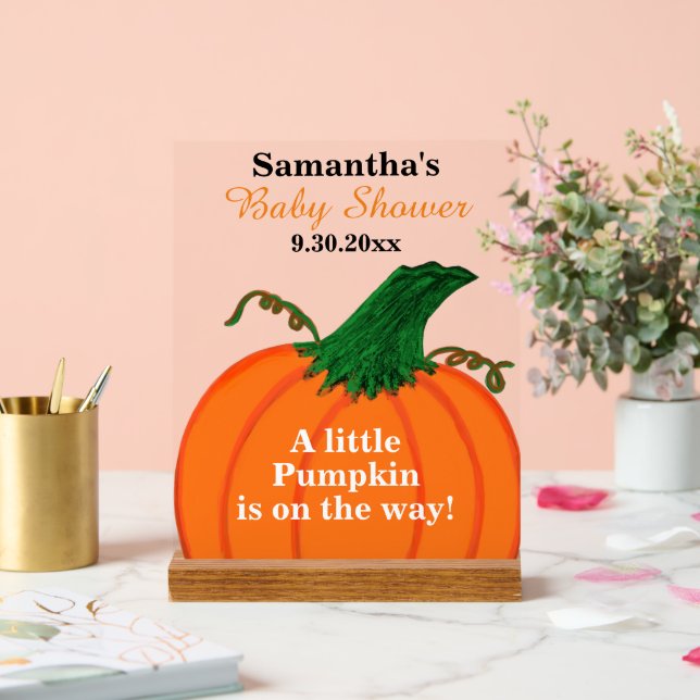 Little Pumpkin on the Way Baby Shower Acrylic Sign (Wedding)