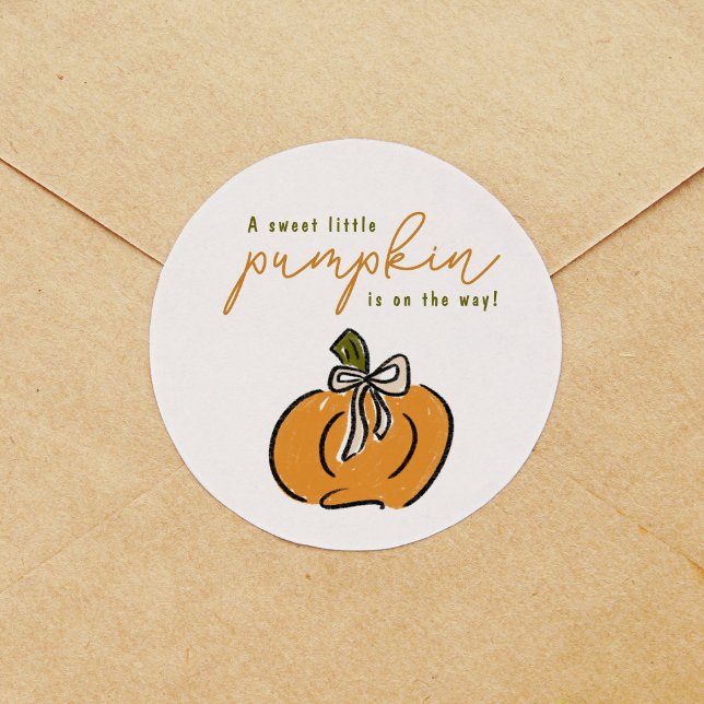 Little Pumpkin On The Way Baby Shower Classic Round Sticker (Cute little pumpkin on the way Baby Shower round sticker.)