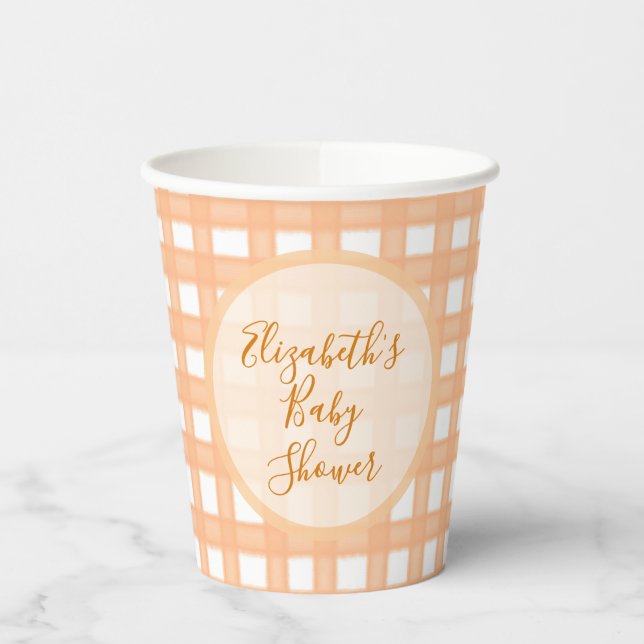 Little Pumpkin On The Way Baby Shower Custom Name Paper Cups (Left)