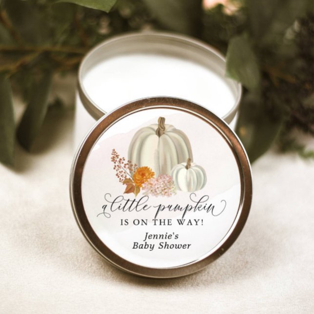 Little Pumpkin on the Way Baby Shower Customised Classic Round Sticker (Creator Uploaded)