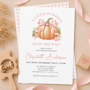 Little Pumpkin on the Way Baby Shower Pink Bow Invitation