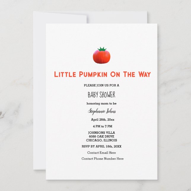 Little Pumpkin On The Way Baby Shower QR Code  Invitation (Front)