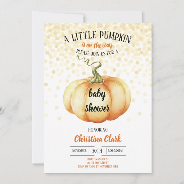 Little Pumpkin On the Way Baby Shower Watercolor Invitation (Front)